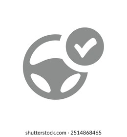Car insurance vector icon. Auto insurance with wheel and checkmark.