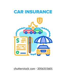 Car Insurance Vector Icon Concept. Car Insurance Safety Document, Customer Signing Agreement With Financial Agency For Protect Vehicle From Accident Damage And Fire Color Illustration