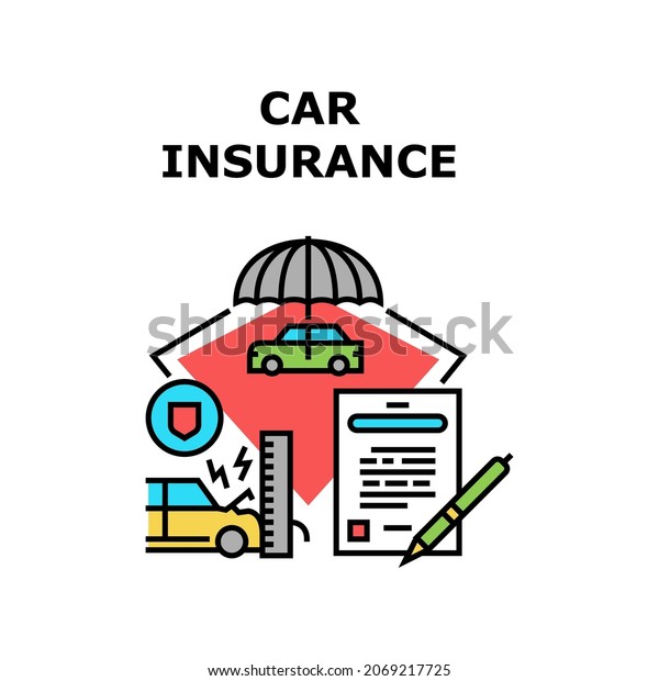 Car\
Insurance Vector Icon Concept. Car Insurance Legal Agreement For\
Safe And Back Finance After Automobile Crash Accident. Auto\
Protection Contract Documentation Color\
Illustration