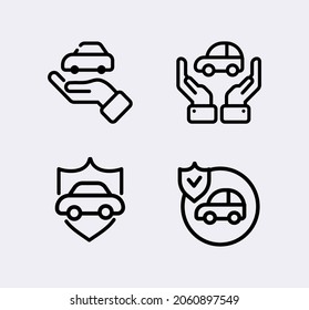 Juego de iconos del vector de seguro de automóvil. Protección del coche