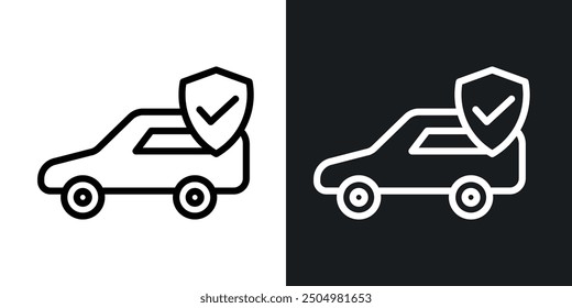 Conjunto de iconos de Vector de seguro de automóvil en blanco y negro relleno y estilo delineado.