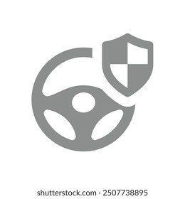 Car insurance vector icon. Shield and steering wheel symbol.