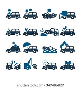 Car Insurance Vector Icons set Collection, flat style