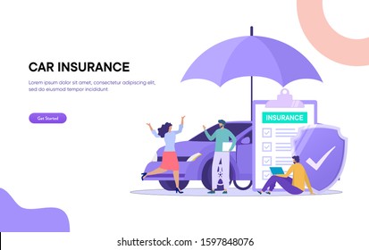 Car insurance vector illustration concept . man and woman deal withh insurance agent and signing form, can use for, landing page, template, ui, web, homepage, poster, banner, flyer