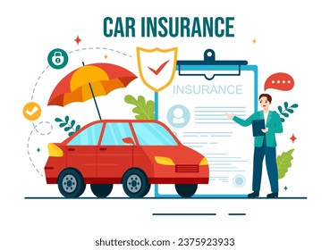 Car Insurance Vector Illustration for Protection For Vehicle Damage And Emergency Risks with Form Document and Cars in Flat Cartoon Background