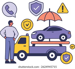 Car Insurance Vector Illustration with Umbrella Protection.