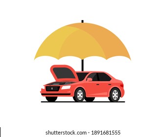 Car Insurance Vector Logo Concept Protect Icon. Car Insurance Policy Umbrella Cover Care Illustration