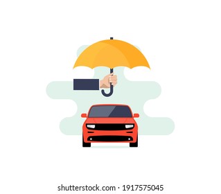 Car Insurance Vector Logo Concept Protect Icon. Car Insurance Policy Umbrella Cover Care Illustration