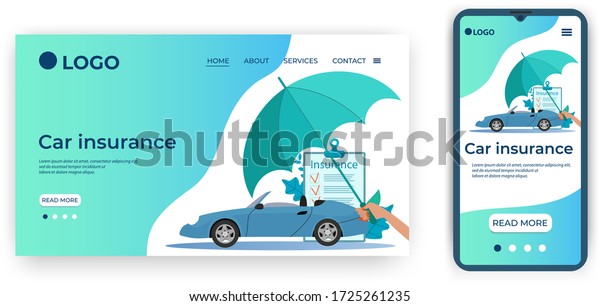 Car insurance.Template\
for the user interface of the website\'s home page.Landing page\
template.The adaptive design of the smartphone.vector\
illustration.
