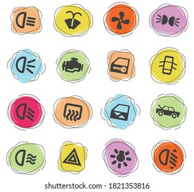 Car interface color vector icons for web and user interface