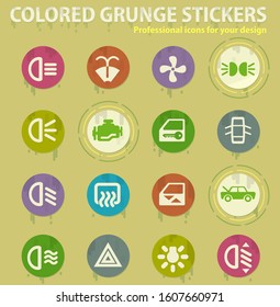 Car interface colored grunge icons with sweats glue for design web and mobile applications