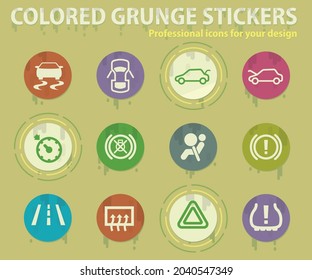 farbige Grunge-Symbole für die Benutzeroberfläche von Kraftfahrzeugen mit Schweißkleber für Design-Web- und mobile Anwendungen