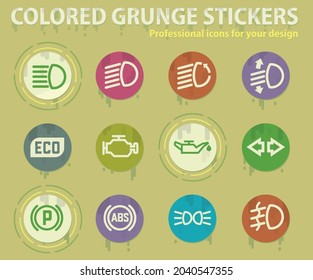 Car interface colored grunge icons with sweats glue for design web and mobile applications