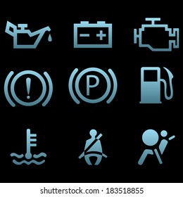 Car Interface Symbols. Icon Set Of Car Warning Signs.