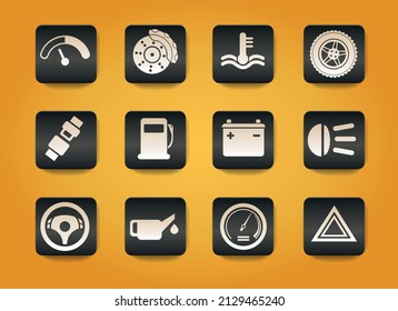 Car interface symbols on black buttons on yellow background