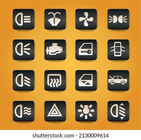 Car interface symbols on black buttons on yellow background
