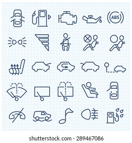 Car interface thin line vector icons set