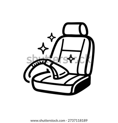 Car interior cleaning service icon black and white vector illustration of auto seat vacuum detailing and maintenance