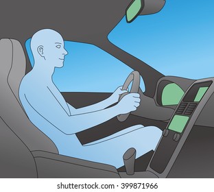 Car Interior And Driver, Vector Illustration