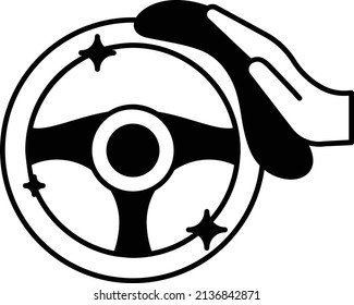 Car Interior Germs Killing Concept, Shiny Steering Wheel Hand Vector Icon Design, covid Vehicle cleaning service Symbol, Vehicle disinfection Sign, Lorry Detailing Stock illustration