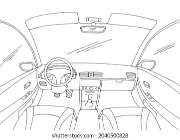 Car interior graphic black white sketch illustration vector