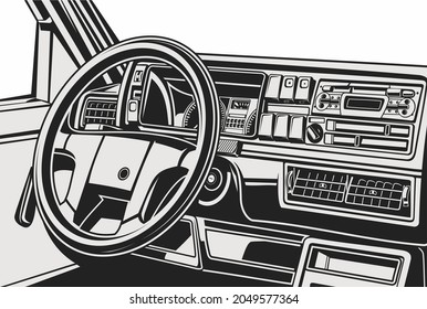 ilustración interior del automóvil Esta ilustración es perfecta para imprimir en pantalla y pegatinas