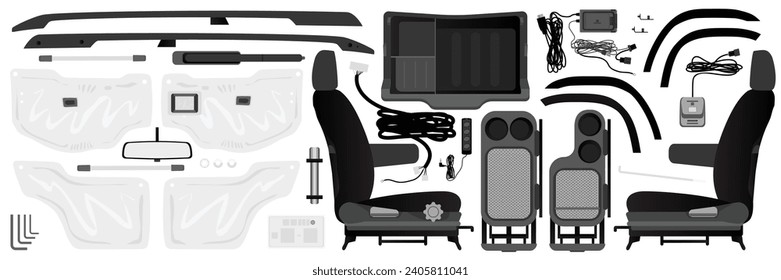 Car interior part and electronic accessories illustration vector.