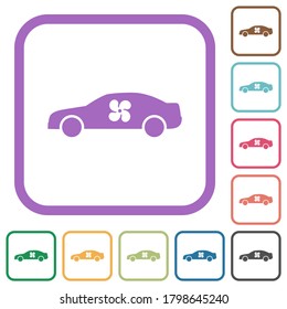 imagen interior del coche iconos simples en marcos cuadrados redondeados de color sobre fondo blanco