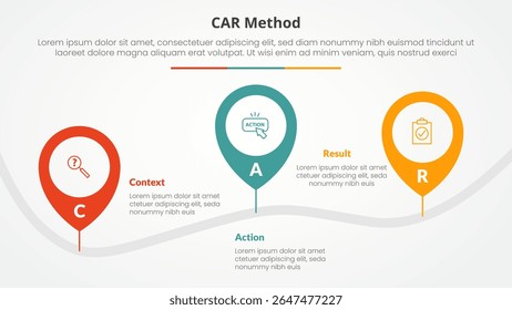 CAR interview model infographic concept for slide presentation with pin tagging location road up and down with 3 point list with flat style vector