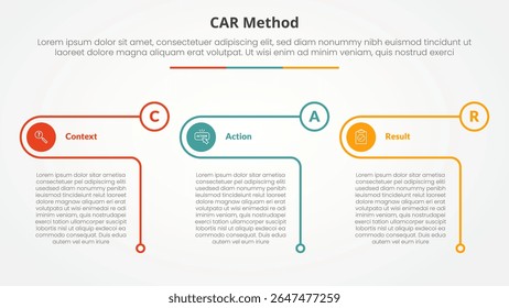 conceito infográfico do modelo da entrevista do CAR para a apresentação do slide com o círculo da tabela do esboço criativo com a lista de 3 pontos com o vetor do estilo plano