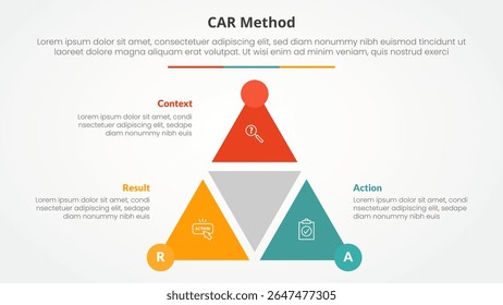 CAR interview model infographic concept for slide presentation with triangle cycle circular shape slice with circle badge with 3 point list with flat style vector