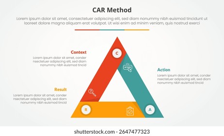 CAR interview model infographic concept for slide presentation with triangle cycle circular sharp edge with 3 point list with flat style vector