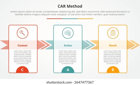 conceito infográfico do modelo da entrevista do CAR para a apresentação do slide com a tabela de contorno grande e a direção direita da seta com a lista de 3 pontos com o vetor do estilo plano