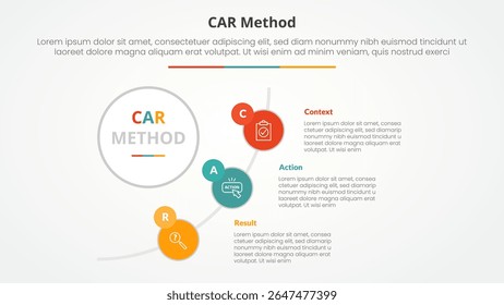CAR interview model infographic concept for slide presentation with big circle and half circle line connection with 3 point list with flat style vector