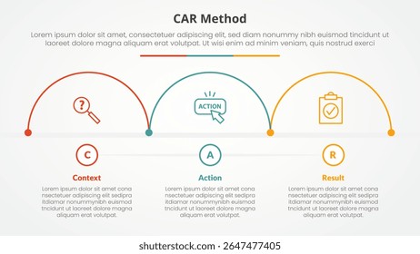 CAR interview model infographic concept for slide presentation with half circle outline horizontal direction with 3 point list with flat style vector