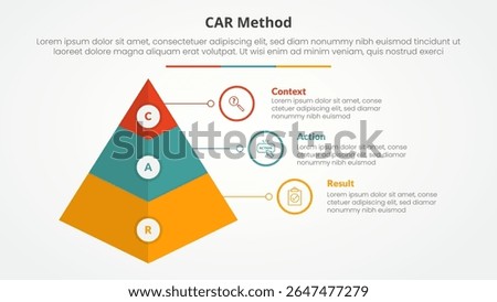 CAR interview model infographic concept for slide presentation with 3d pyramid shape with 3 point list with flat style vector