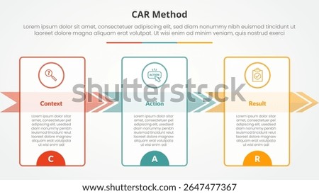 CAR interview model infographic concept for slide presentation with big outline table and arrow right direction with 3 point list with flat style vector