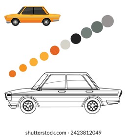 car. Isolated. Colored, outline and colored with stroke vector illustration.