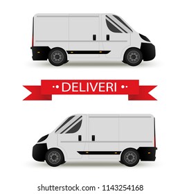 Car. Isolated on white background. Vector illustration of delivery. Flat style. Side view. Profile.