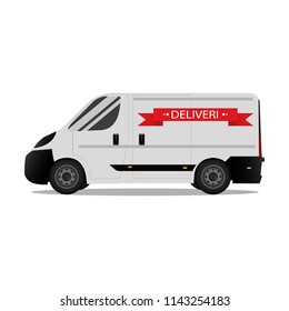 Car. Isolated on white background. Vector illustration of delivery. Flat style. Side view. Profile.