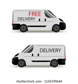 Car. Isolated on white background. Vector illustration of delivery. Flat style. Side view. Profile.