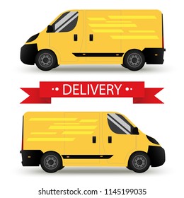Car. Isolated on white background. Vector illustration of delivery. Flat style. Side view. Profile.