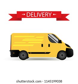 Car. Isolated on white background. Vector illustration of delivery. Flat style. Side view. Profile.