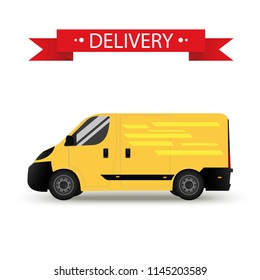 Car. Isolated on white background. Vector illustration of delivery. Flat style. Side view. Profile.