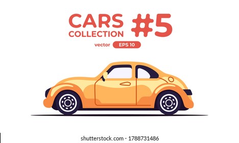 Car isolated on white background. Flat style eps10 illustration. Vehicle set. Side view. Simple modern design. Icons collection. Yellow color.