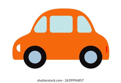Car isolated on a white background. Colored icon, vector illustration in a flat style. Orange color passenger car, children's toy car.