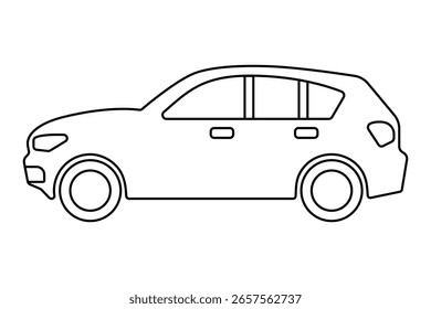 Auto einzeln auf weißem Hintergrund. Gliederungszeichnung. Bearbeitbarer Strich. Die Linienstärke kann geändert werden. Vektorgrafik, lineares Symbol.