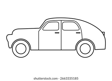 Coche aislado en un fondo blanco. Dibujo de contorno. Trazo editable. El grosor de la línea se puede cambiar. Ilustración vectorial, icono lineal.