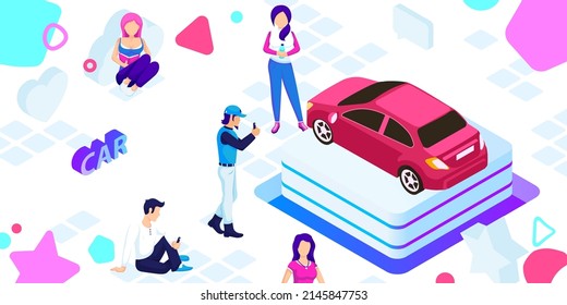 Icono de diseño isométrico del automóvil. Ilustración web de vectores. 3.ª colorida concepción