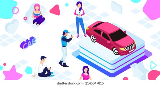 Car isometric design icon. Vector web illustration. 3d colorful concept